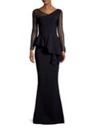 Chiara Boni La Petite Robe Long Sleeve Asymmetric Ruffle Gown