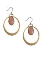Lucky Brand Floral Tribes Goldtone And Pink Stone Hoop Earrings