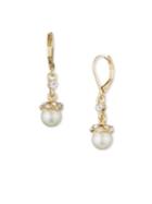 Anne Klein Glass Pearl Goldtone Drop Earrings