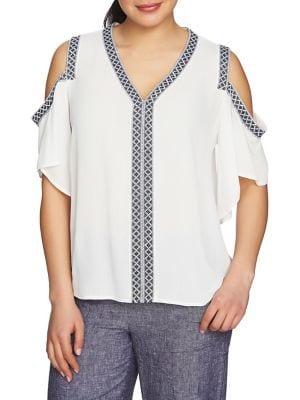 Chaus Mosaic Blossoms Classic Trimmed Blouse