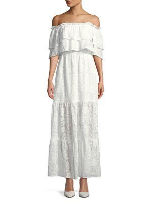Bb Dakota Tiered Cold-shoulder Floral Lace Maxi Dress
