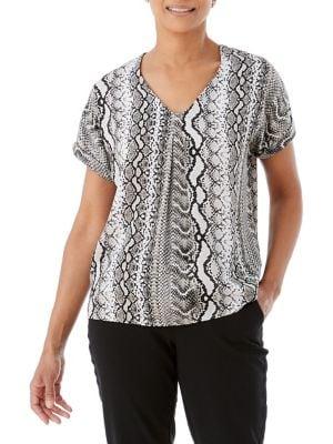 Olsen Snake-print V-neck Blouse