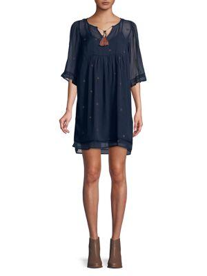 Lucky Brand Printed Chiffon Tassel Shift Dress
