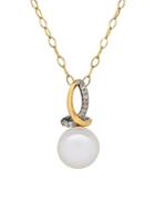 Lord & Taylor 8/8mm White Pearl, Diamond, 14k Yellow Gold And Sterling Silver Pendant Necklace