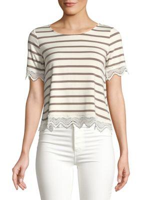 Design Lab Lord & Taylor Striped Lace-trimmed Top