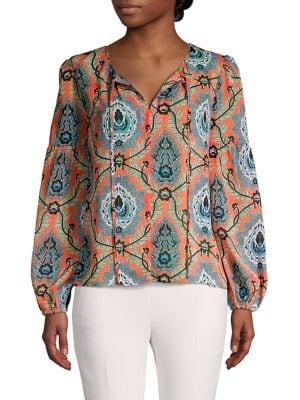 Cooper St Printed Peasant-sleeve Top