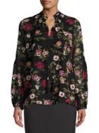 Karl Lagerfeld Paris Floral Balloon Sleeve Blouse
