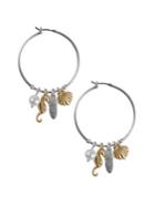 Lucky Brand Turkish Riviera Two-tone And Faux Pearl Sea Life Charm Hoop Drop Earrings