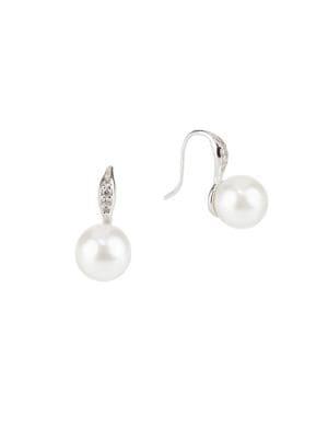 Cz By Kenneth Jay Lane 7mm White Glass Pearl Drop Earrings