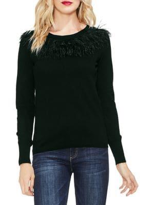 Vince Camuto Petite Ostrich Feather Trim Sweater