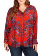 Lucky Brand Plus Floral Printed Long Sleeve Blouse