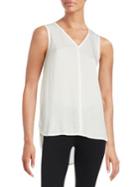 Lord & Taylor Petite Woven Front V-neck Shell