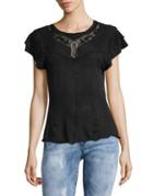Free People Mariposa Floral Lace Neckline Blouse
