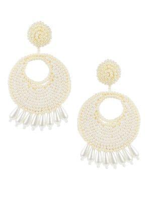 Kenneth Jay Lane White Faux Pearl Chandelier Earrings