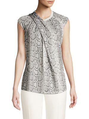 Elie Tahari Kourtney Snake Skin Print Draped Top