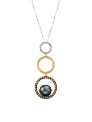 Le Vian Chocolatier 14k Tri-tone, Black Freshwater Pearl, Chocolate Diamonds? & Vanilla Diamonds? Pendant Necklace
