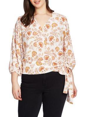 1.state Plus Printed Wrap Tie Top