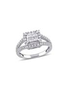 Sonatina 14k White Gold And Princess-cut Diamond Quad Halo Engagement Ring