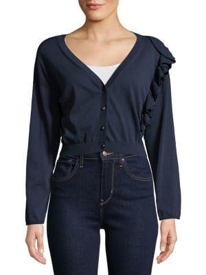 Max Mara Studio Cropped Ruffle Cotton Cardigan