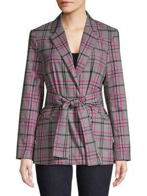 Ellen Tracy Tie Front Plaid Blazer