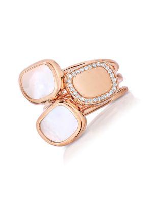 Roberto Coin Mother-of-pearl, Diamond & 18k Rose Gold Three-row Ring