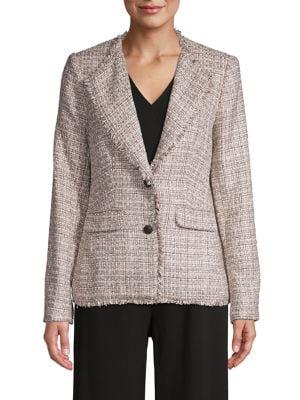 Karl Lagerfeld Paris Tweed Fringe Trim Blazer