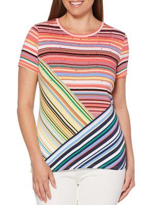 Rafaella Petite Stripe Cotton Blend Top