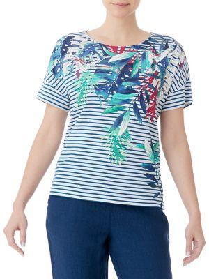 Olsen Striped Tropical Print Tee
