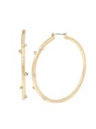 H Halston Goldtone And Crystal Glass Stone Large Hoop Earrings