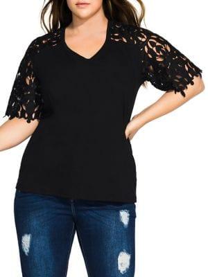 City Chic Plus Lace Sleeve Top