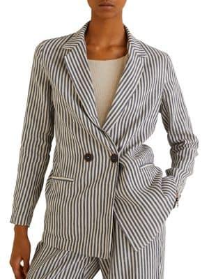 Mango Striped Unstructured Blazer