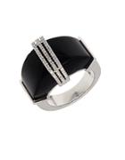 Lord & Taylor Onyx, Diamond And Sterling Silver Ring
