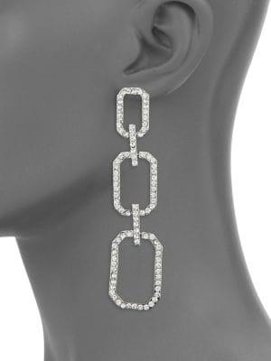 Design Lab Silvertone And Glass Stone Rectangular Linear Earrings