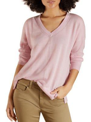 Brooks Brothers Red Fleece Merino Wool Pointelle V-neck Sweater