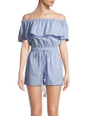Elan Off-the-shoulder Striped Cotton Romper