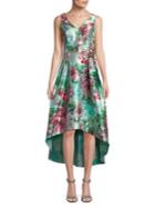 Teri Jon Foral V-neck Hi-lo Dress