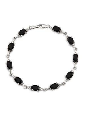 Lord & Taylor Sterling Silver, Onyx And Diamond Bracelet