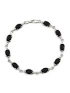 Lord & Taylor Sterling Silver, Onyx And Diamond Bracelet