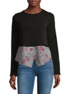 Design Lab Lord & Taylor Floral Mixed-media Sweater