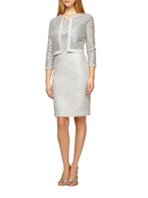 Kay Unger Sequined Lace & Tweed Cropped Jacket