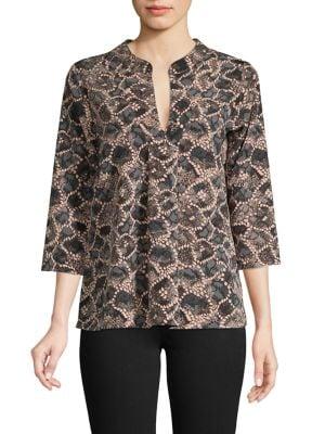 B Collection By Bobeau Pleated Snake-print Splitneck Top