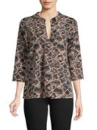 B Collection By Bobeau Pleated Snake-print Splitneck Top