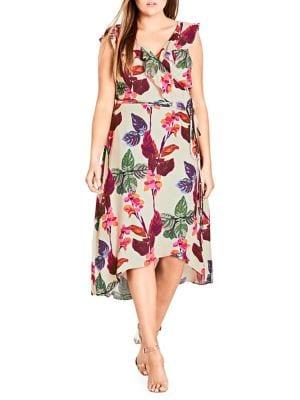 City Chic Plus Ruffle Tropical Dress