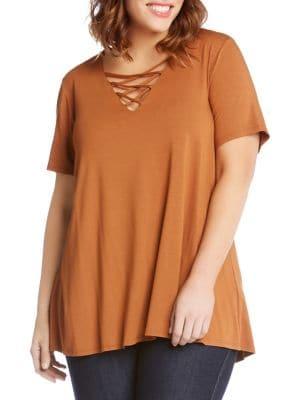 Karen Kane Plus Lace-up Jersey Swing Top