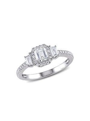 Sonatina 14k White Gold & Emerald & Trapezoid-cut Diamond Engagement Ring