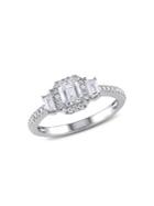 Sonatina 14k White Gold & Emerald & Trapezoid-cut Diamond Engagement Ring