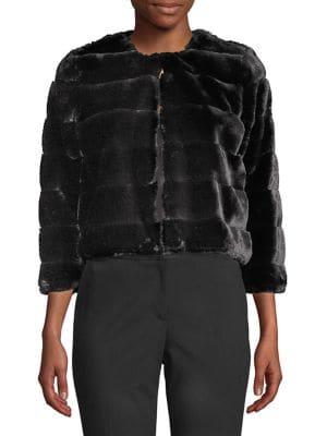 Calvin Klein Quilted Faux-fur Hook-&-eye Sweater