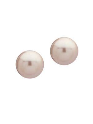 Ak Anne Klein Silvertone And Faux Pearl Stud Earrings
