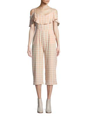 Bb Dakota Gingham Cold-shoulder Jumpsuit