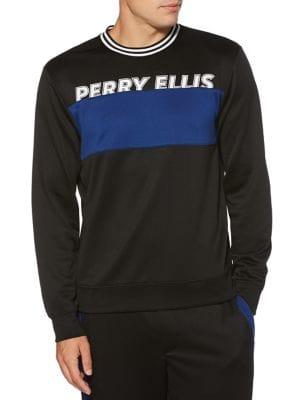 Perry Ellis Logo Color Block Long Sleeve Sweater